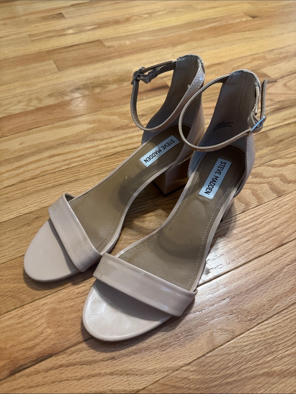 Steve Madden Beige Block Heel Sandals with Ankle Strap